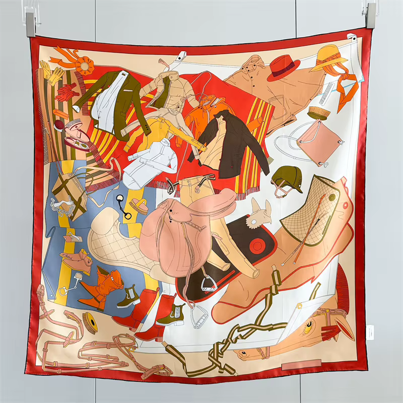 Foulard 100% Soie Carré 90cm, Bandanas, Châles, Bords Roulés à la Main, Accessoires de Vêtements, Sa