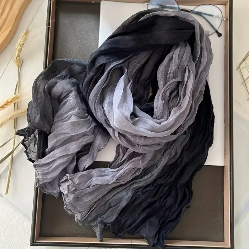 Écharpe bohème bleue dégradée pour femme, châle léger, doux et respirant à volants, parfait pour les