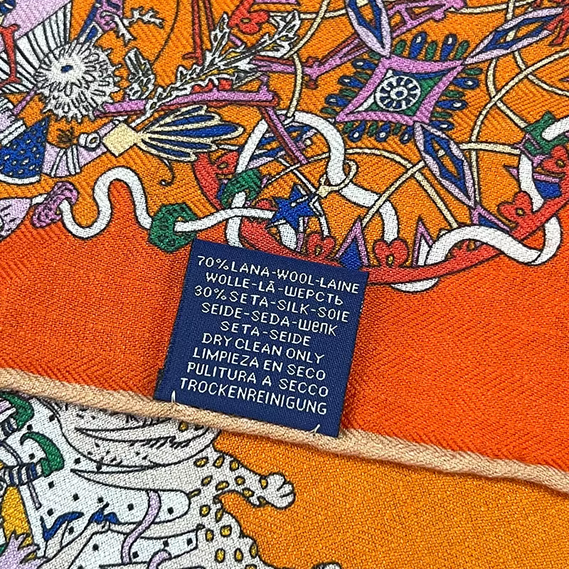 Écharpe carrée en soie et laine, esthétique vintage, 65*65cm, orange chaud, imprimée, pour femme
