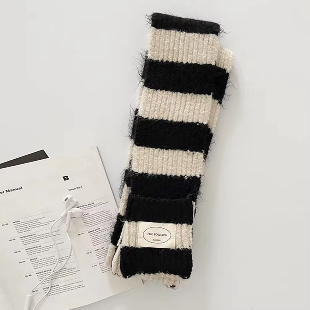 Écharpe tricotée en laine à rayures noires et blanches pour femme, écharpe coréenne épaisse et chaud