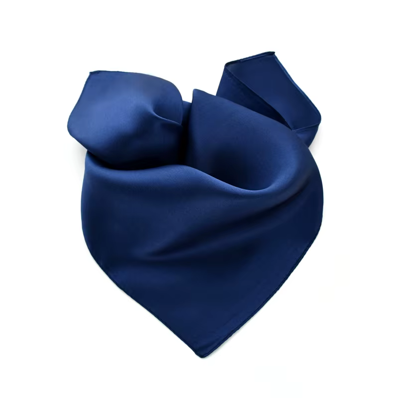 Foulard carré en soie bleu marine pour femmes, couleur unie, foulard en soie naturelle, petit hijab,