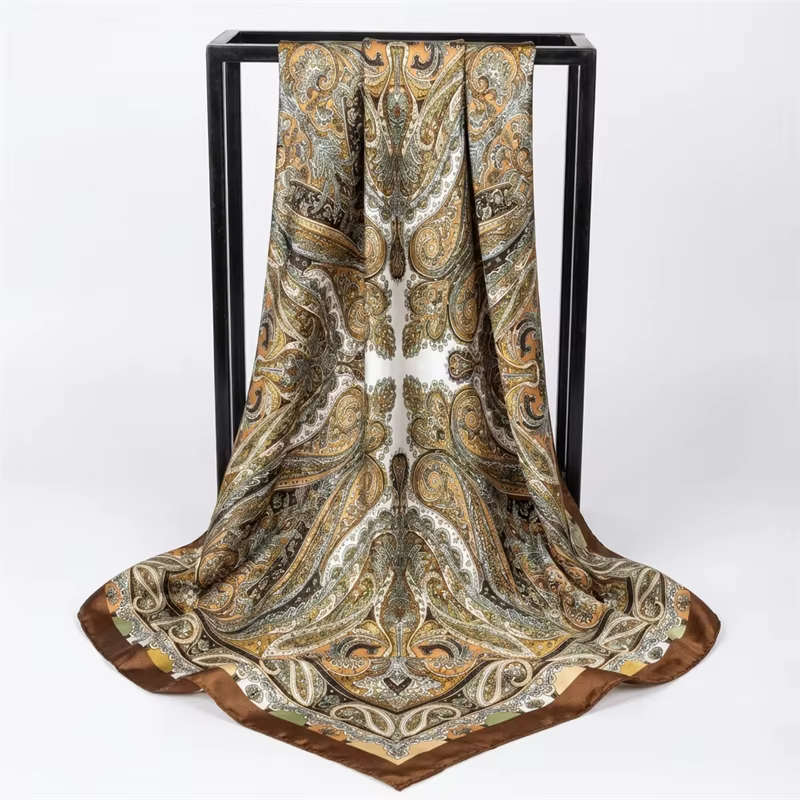 Foulard carré en Satin de soie pour femmes, Foulard de plage, Bandana pour dames, bandeau pour cheve
