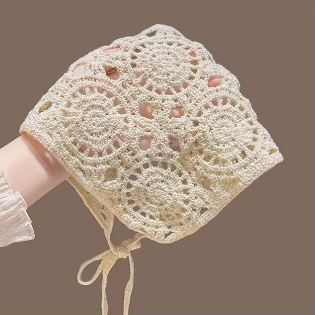 Foulard bohème en crochet, bandana ajouré en tricot à nouer, écharpe florale vintage pour femme, idé
