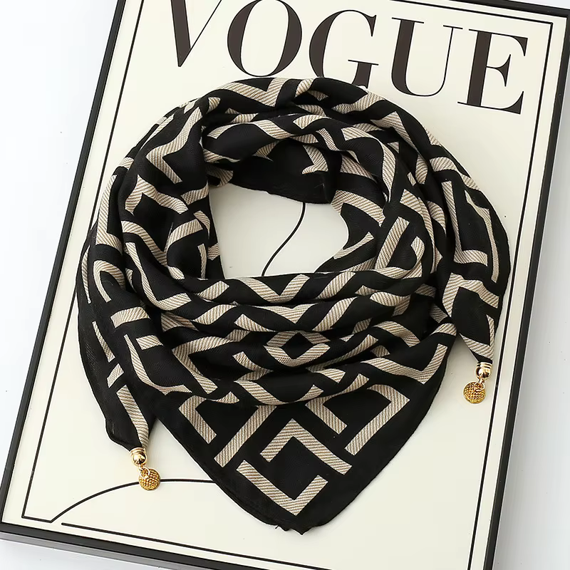 Foulard en soie à boucle magnétique de luxe pour femmes, écharpe carrée imprimée pour automne et hiv