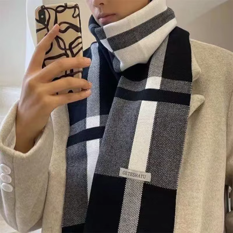 Écharpe à carreaux hiver hommes garder au chaud écharpe décontracté marque de mode Designers tricot 