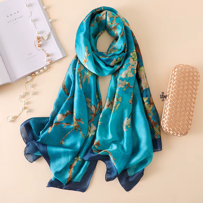Espagne luxe foulard en soie femmes concepteur Van Gogh peinture à l'huile florale châles