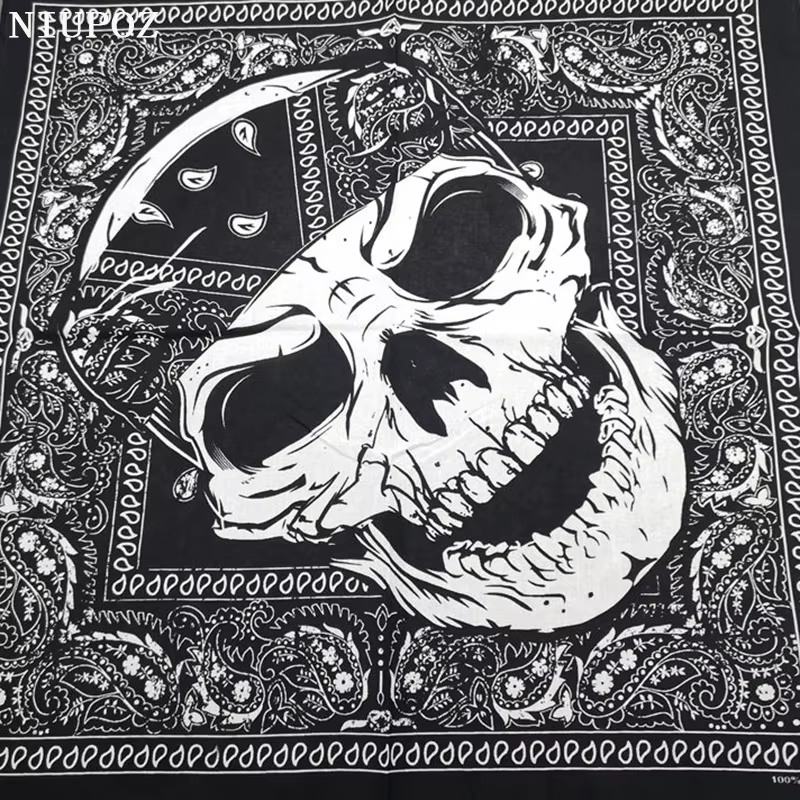 Crâne Bandana mode Hip Hop 100% coton carré écharpe noir Paisley vélo bandeau pour femmes/hommes/garçons/filles