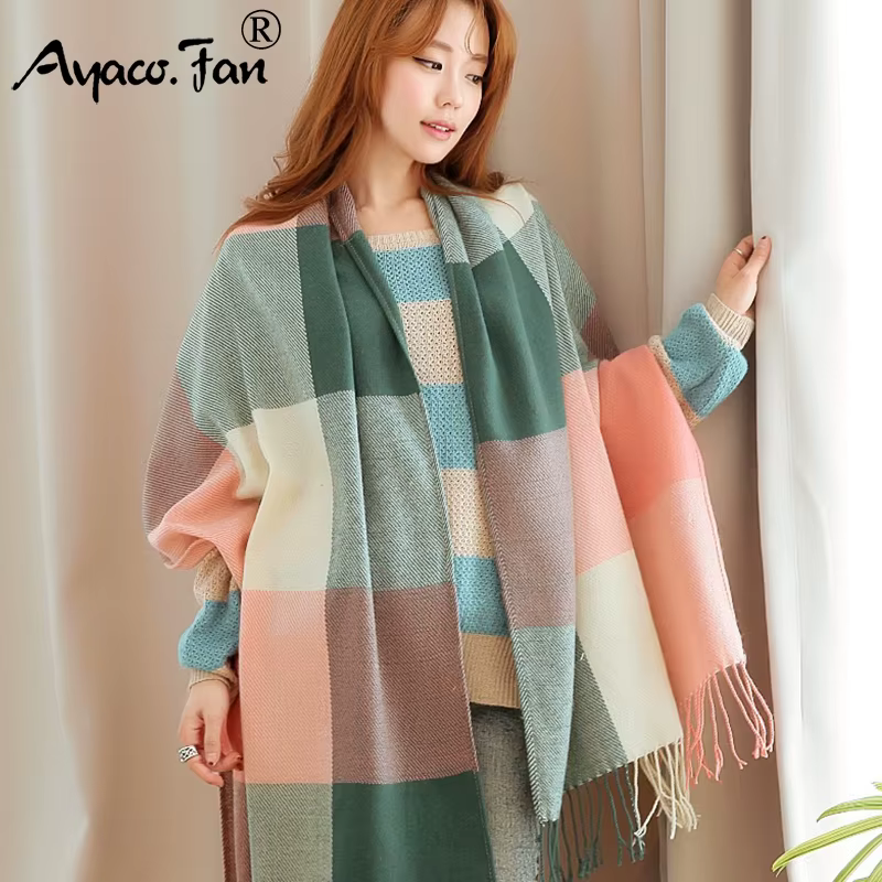 Femmes cachemire foulards automne hiver nouveaux étudiants femme laine Plaid écharpe dame larges treillis Long châle couverture chaude Tippet