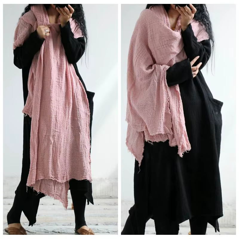Femmes rides coton lin foulards enveloppes amples couleur unie Vintage écharpe femme 2020