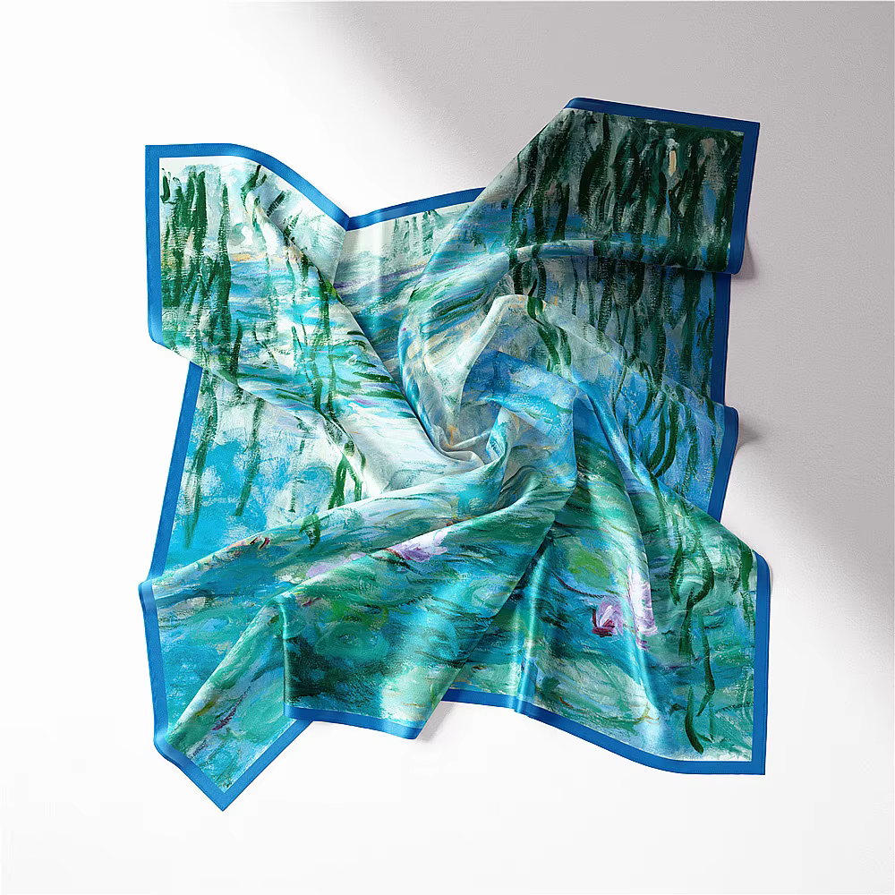Monet peinture à l'huile sergé 100% foulard en soie mode Bandana femmes écharpe enveloppes 53 cm foulards carrés Hijab
