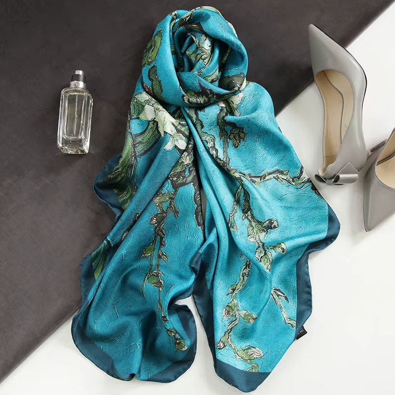 Espagne luxe foulard en soie femmes concepteur Van Gogh peinture à l'huile florale châles