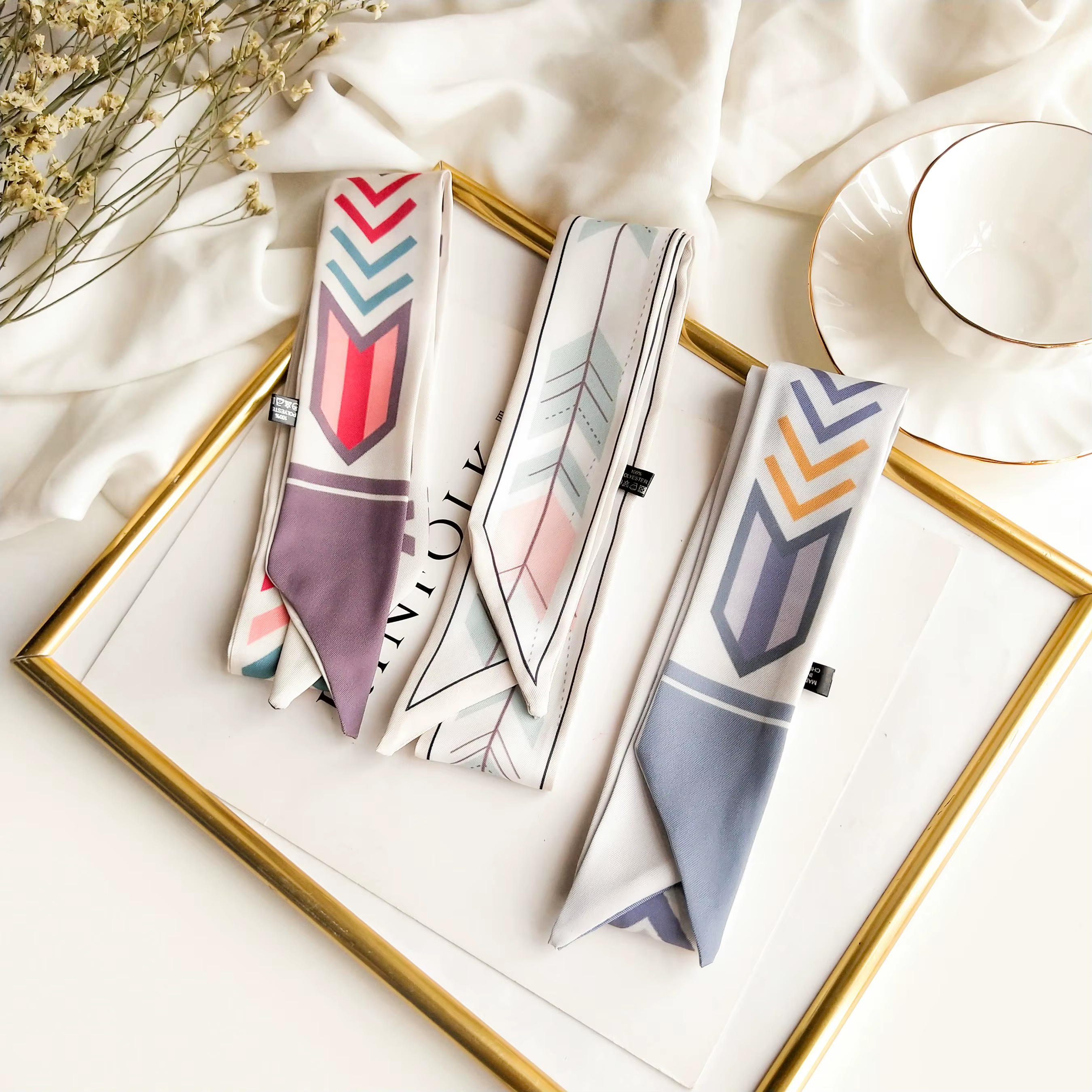 Petite écharpe en soie étroite de Style coréen pour femmes