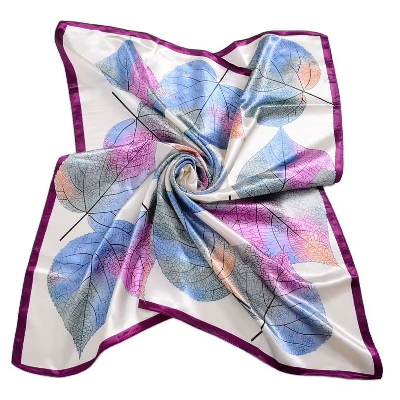 [BYSIFA] nouveau printemps foulard en soie châle accessoires de mode femmes musulmanes foulard 90*90 cm élégant feuilles motif foulards carrés