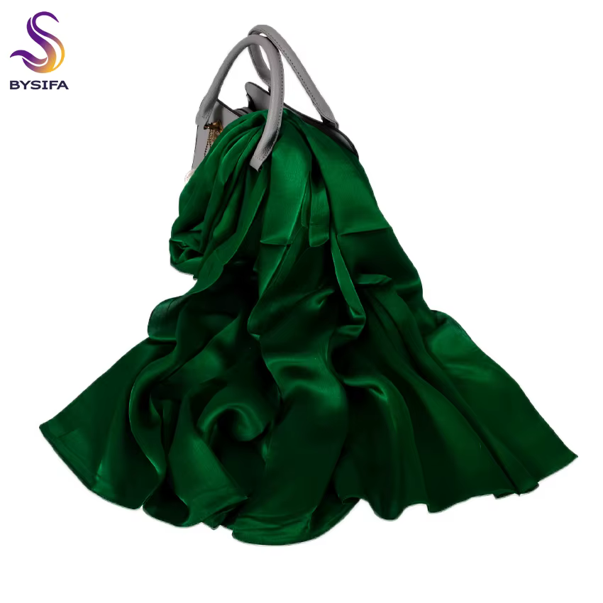 [BYSIFA] foulard en soie verte Pure châle femmes mode luxe Georgette
