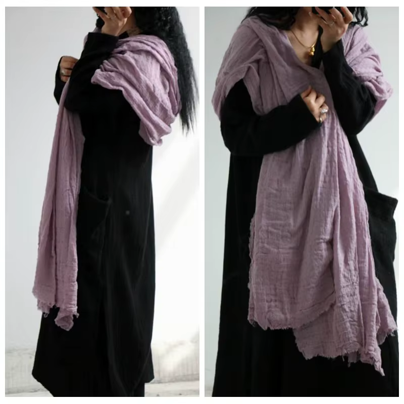 Femmes rides coton lin foulards enveloppes amples couleur unie Vintage écharpe femme 2020