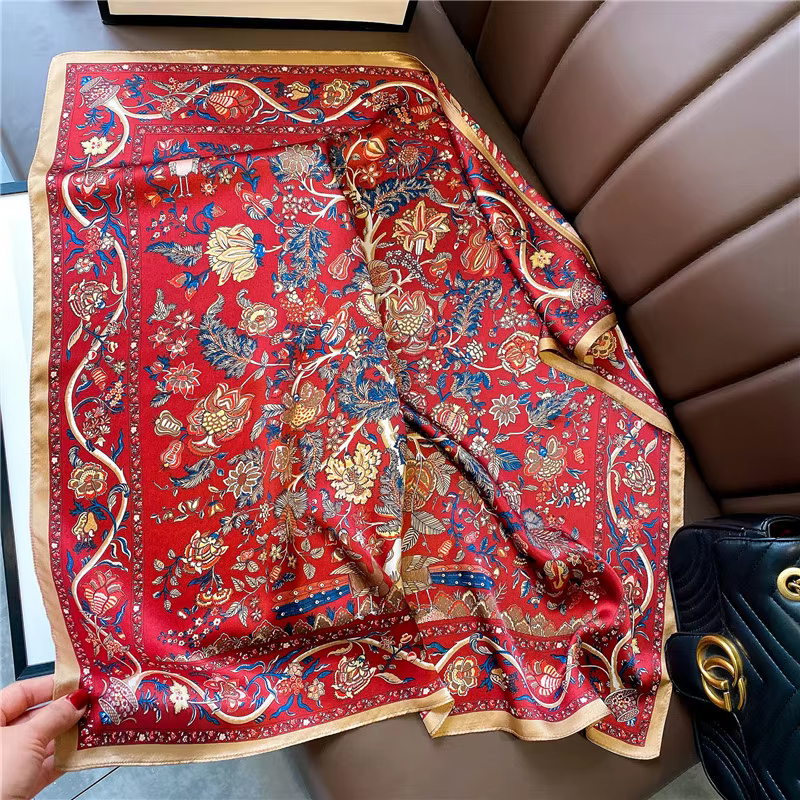 Foulard de luxe femmes printemps imprimé 100% foulards en soie véritable enveloppement châle carré bandana dame nouveau