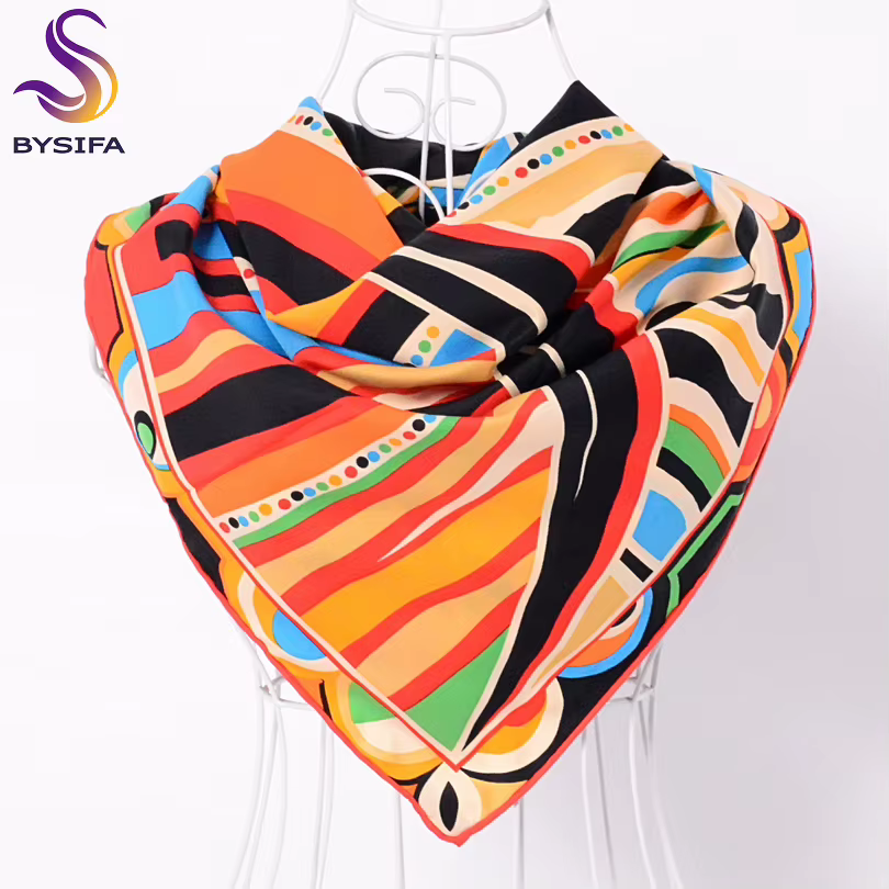 BYSIFA – écharpe carrée en sergé noir et Orange