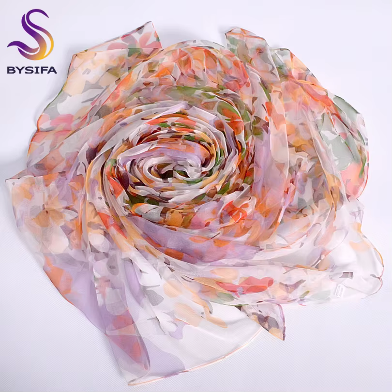 Rose Orange foulard en soie 2016 nouveau Design longues foulards féminins imprimés 170*100 cm printemps automne
