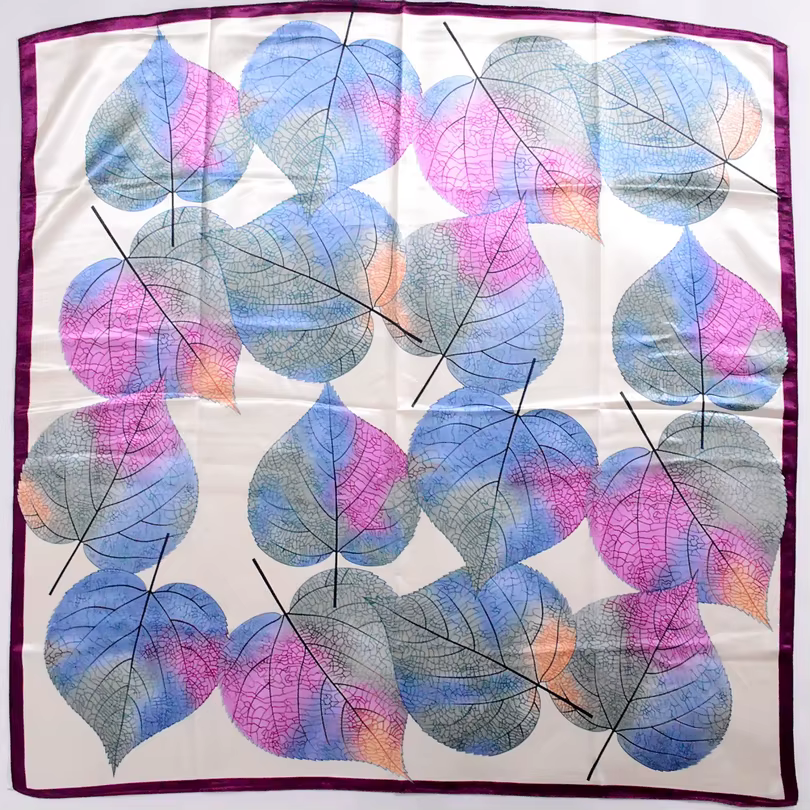 [BYSIFA] nouveau printemps foulard en soie châle accessoires de mode femmes musulmanes foulard 90*90 cm élégant feuilles motif foulards carrés