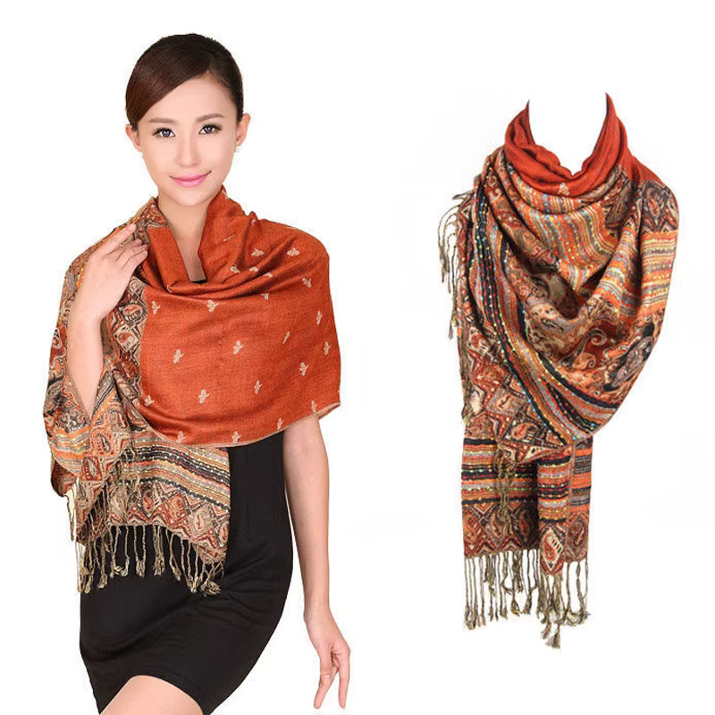 Nouvelle mode couleur bordeaux chinois femmes Pashmina Hijab Chal automne hiver offre spéciale foulards châle gland Bufanda 011506
