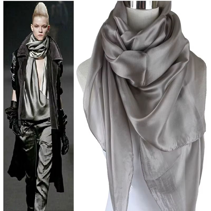 Dames marque gris mûrier soie écharpe châle 180*110 cm surdimensionné Design femme foulards enveloppes été parasol châles kaki noir