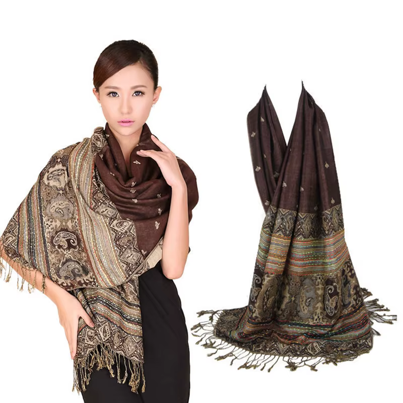 Nouvelle mode couleur bordeaux chinois femmes Pashmina Hijab Chal automne hiver offre spéciale foulards châle gland Bufanda 011506