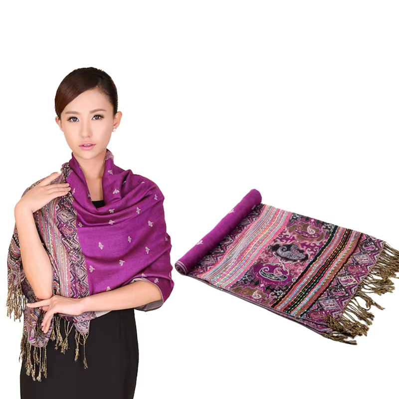 Nouvelle mode couleur bordeaux chinois femmes Pashmina Hijab Chal automne hiver offre spéciale foulards châle gland Bufanda 011506