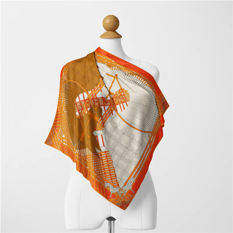 Foulard carré imprimé double cheval pour femme
