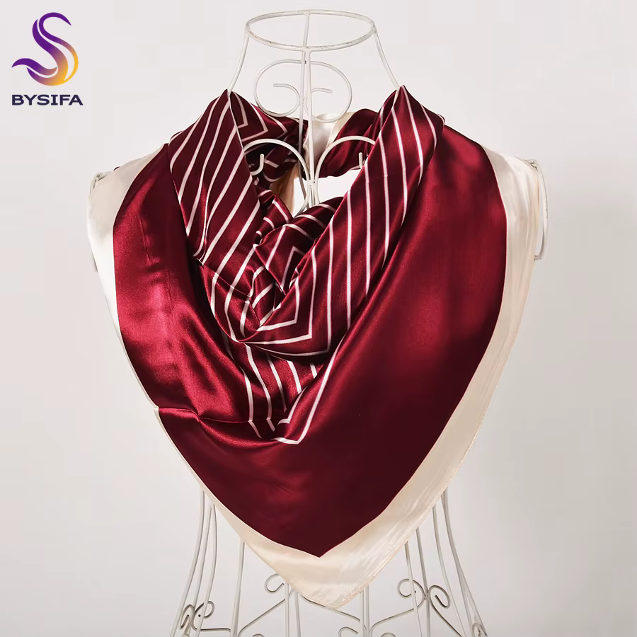 BYSIFA – foulard de marque en Satin rouge pour femmes