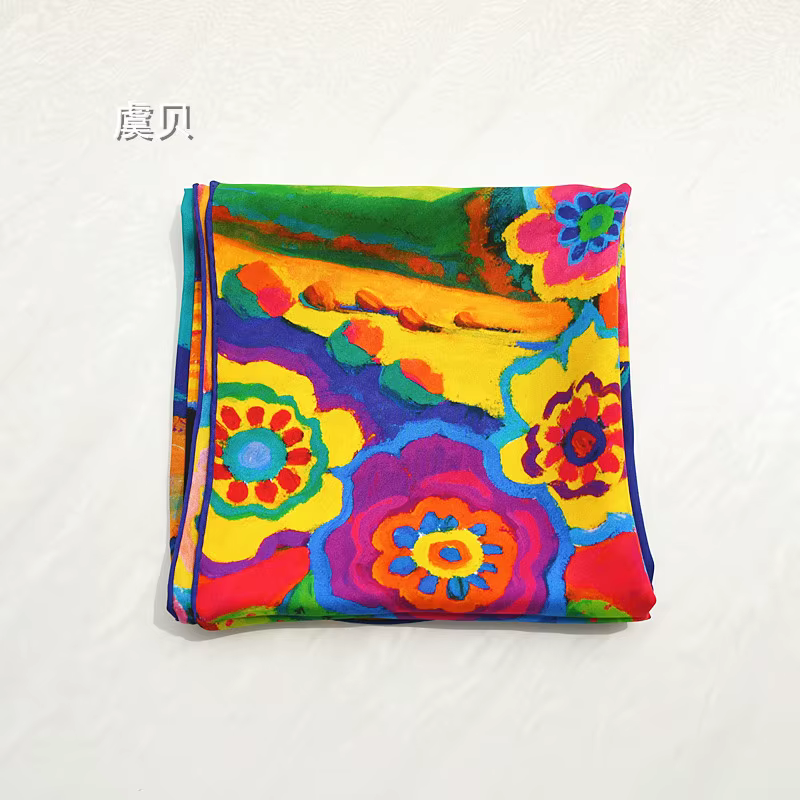 Foulard en soie naturelle imprimée colorée pour femmes