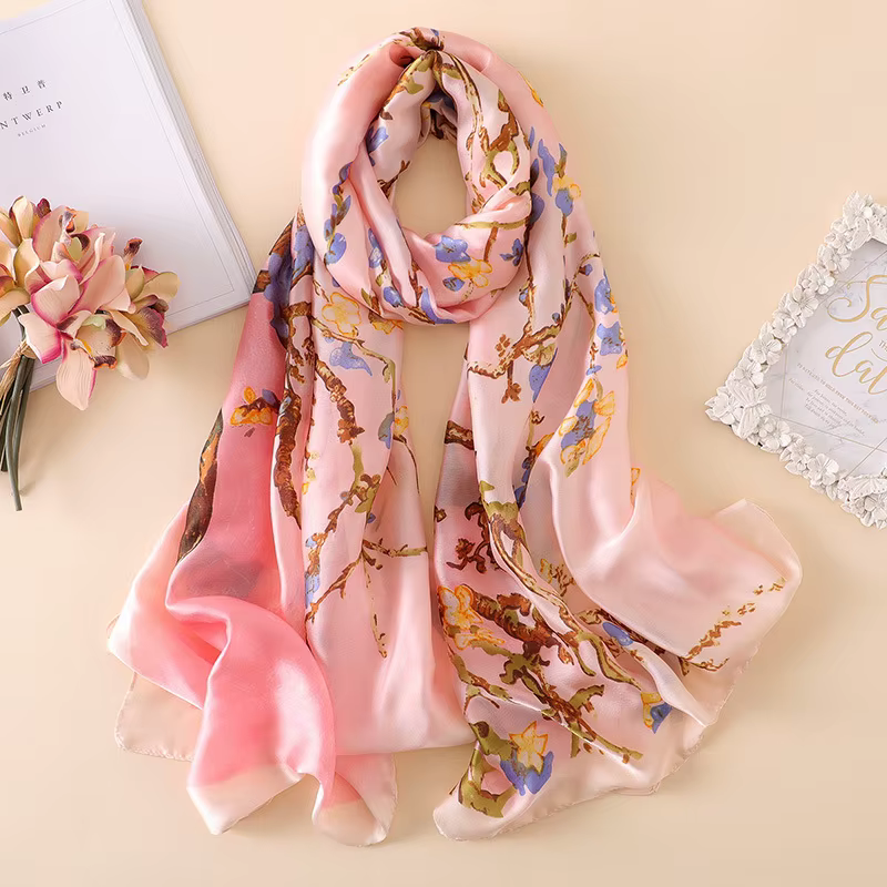 Espagne luxe foulard en soie femmes concepteur Van Gogh peinture à l'huile florale châles