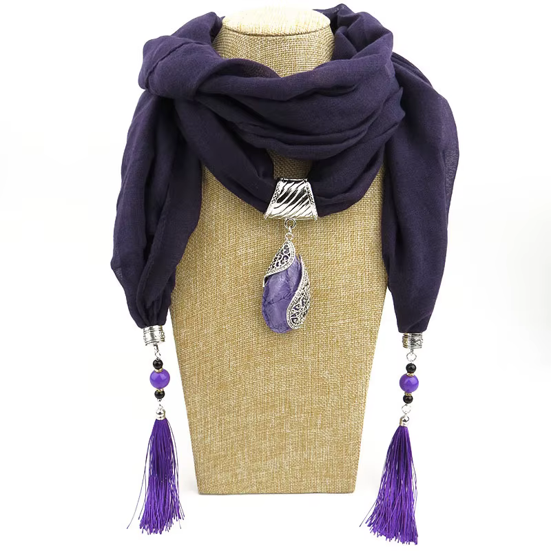 Femmes longues écharpes exagérant pendentif collier dame anneau écharpe