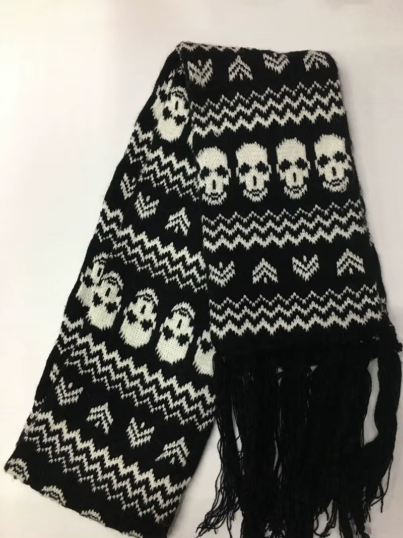 Dragon crâne écharpe unisexe femmes homme hiver tricoté Pashmina châle noir acrylique