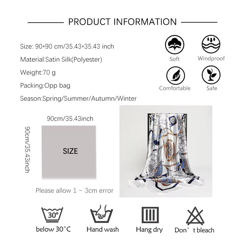 Foulard carré en soie pour femmes