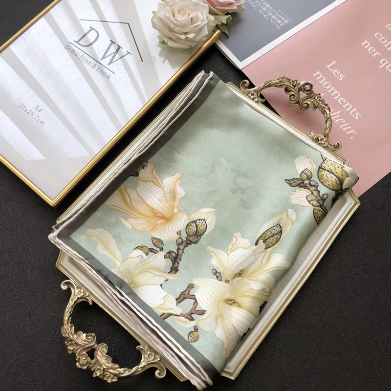Écharpe Longue en Soie group Cousue à la Main pour Femme, Marque de Luxe, Mode Hangzhou, Motif Floral Français, 100%