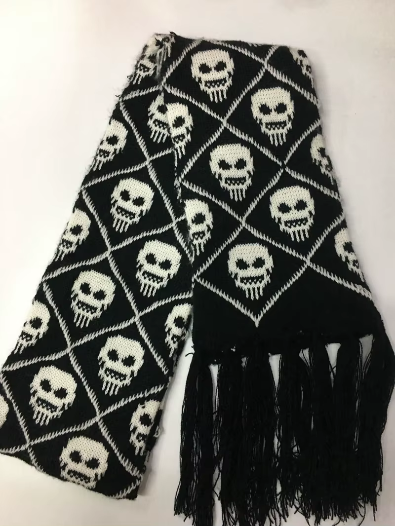 Dragon crâne écharpe unisexe femmes homme hiver tricoté Pashmina châle noir acrylique