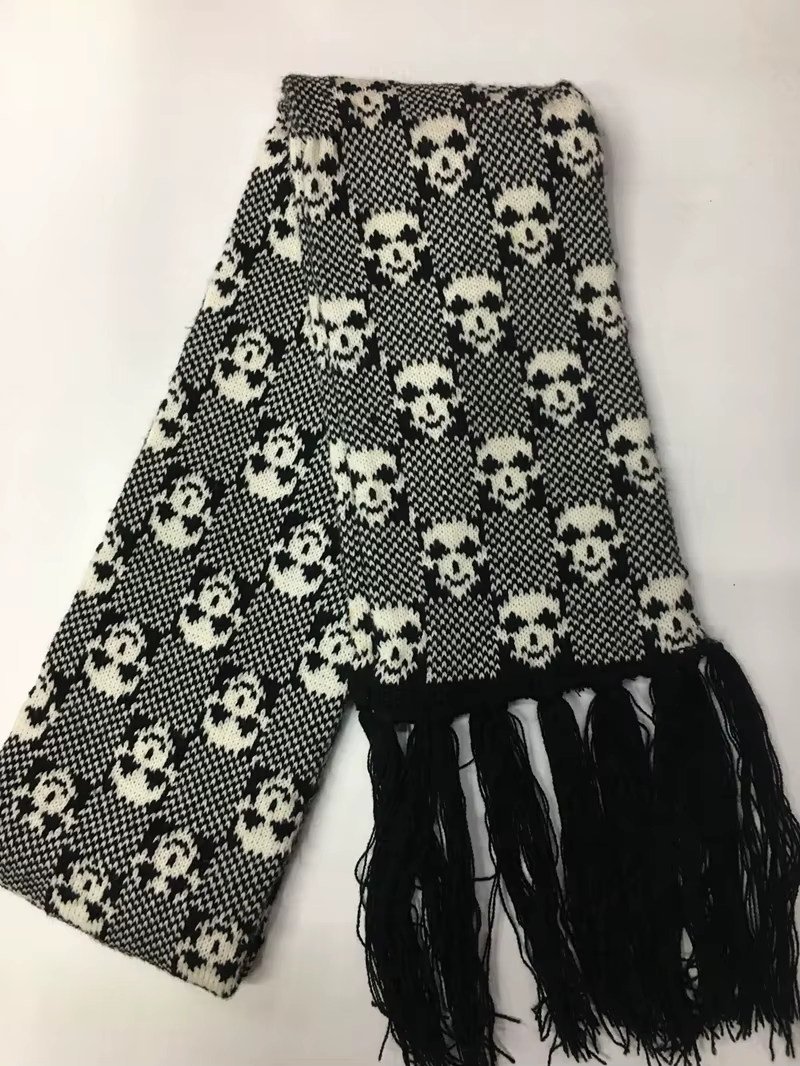 Dragon crâne écharpe unisexe femmes homme hiver tricoté Pashmina châle noir acrylique