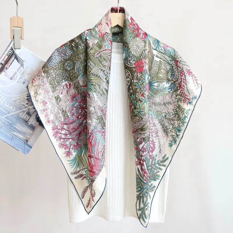 Hems Rollerd 90 Bandanas naturel mûrier écharpe soie carré printemps été Foulard Femme bords roulants tête cheveux sac foulards 90CM
