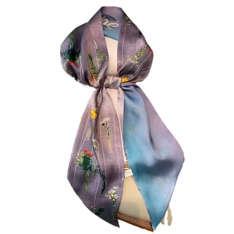 Nouveau Long foulard en soie Style coréen imprimé élégant