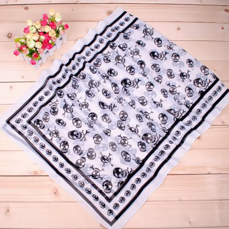 Foulard en Chiffon Georgette Imprimé Crâne pour Femme 150*50cm