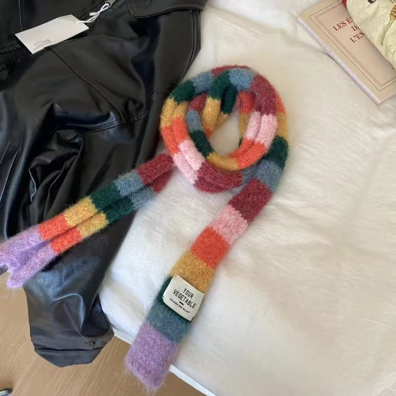 Écharpe fine en laine tricotée avec épissure de couleur chaude