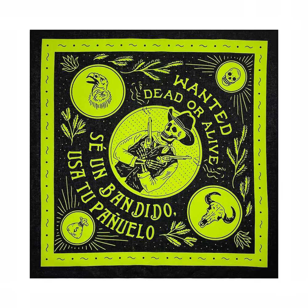 Crâne impression numérique coton carré écharpe Hip Hop rue danse sport cyclisme randonnée en plein air Bandana hommes bandeau Paisley Hijab