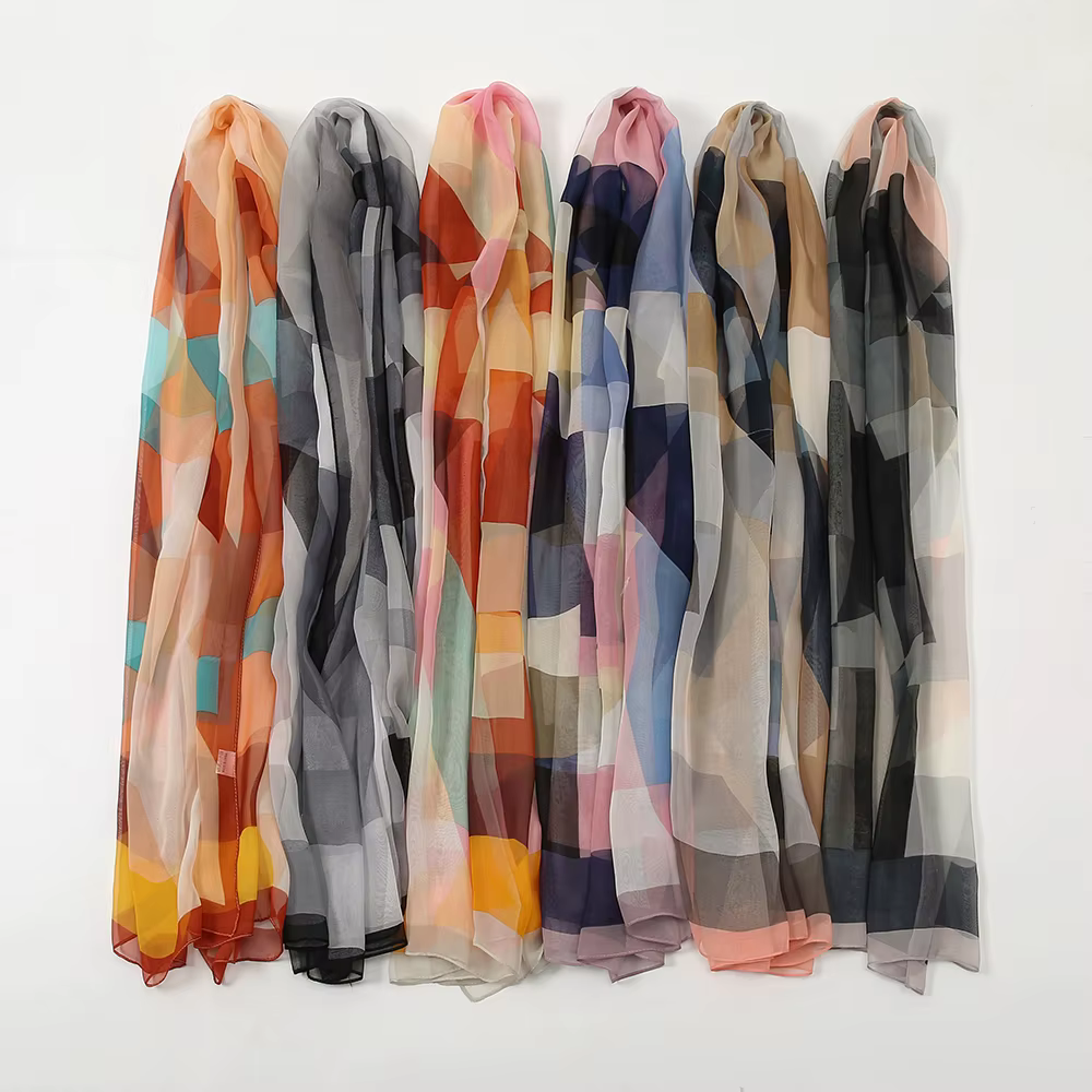 Foulard en soie à carreaux pour femmes musulmanes