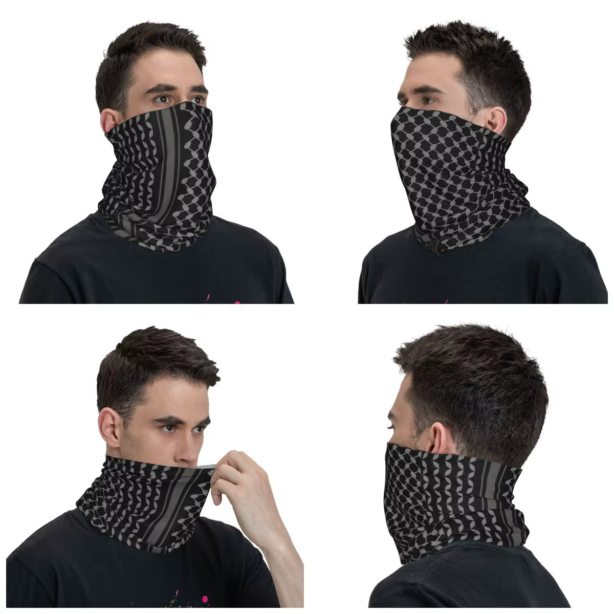 Keffiyeh en noir Shemagh tactique Bandana cache-cou imprimé cagoule écharpe chaude chapeaux randonnée unisexe adulte hiver