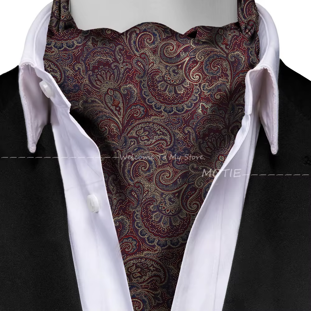 Jacquard marron Paisley cajou cravate formelle Ascot Scrunch auto britannique Gentleman écharpe Polyester