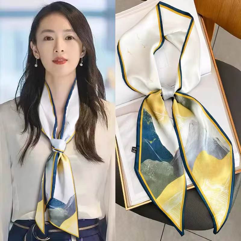Nouveau Long foulard en soie Style coréen imprimé élégant