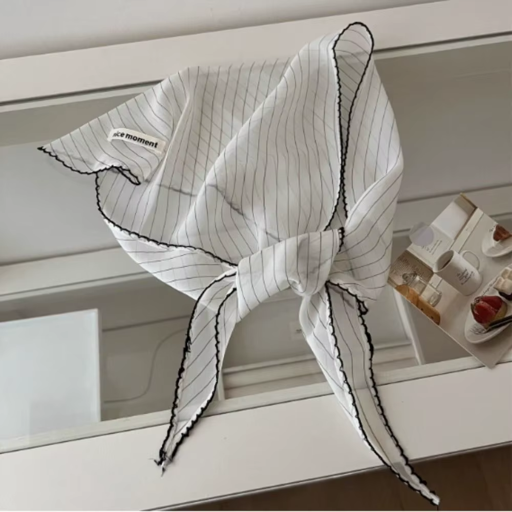 Foulard doux à pois bandeau Turban coréen frais petite écharpe rayé mince triangulaire