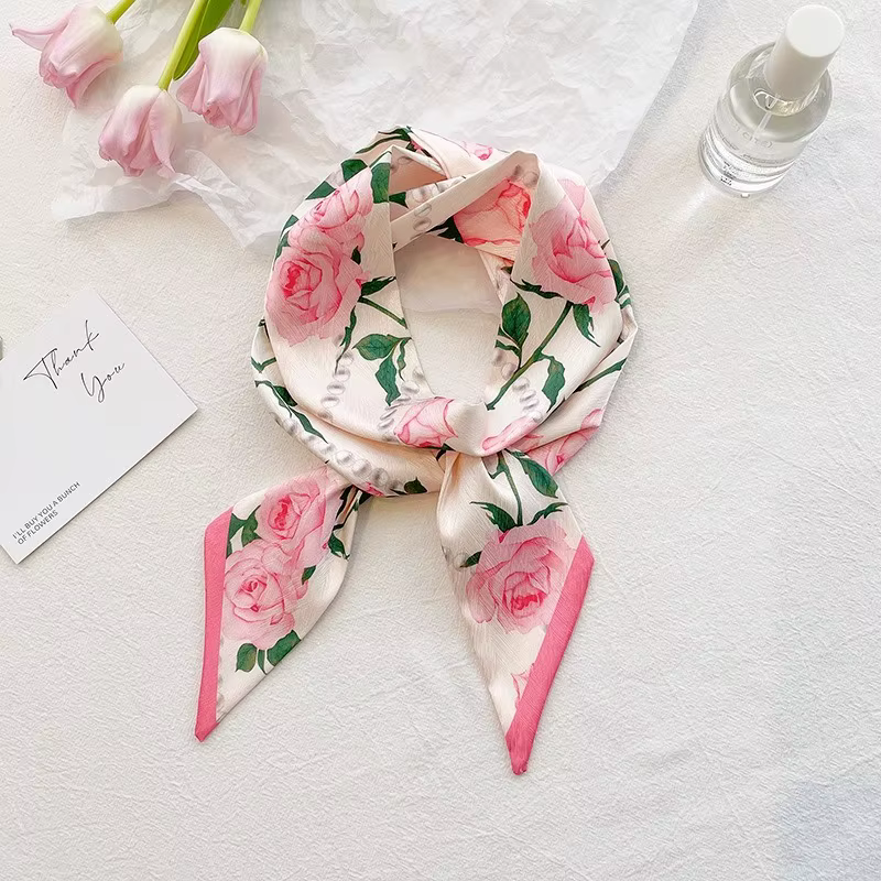 Écharpe longue double face à motif floral rose pour femme