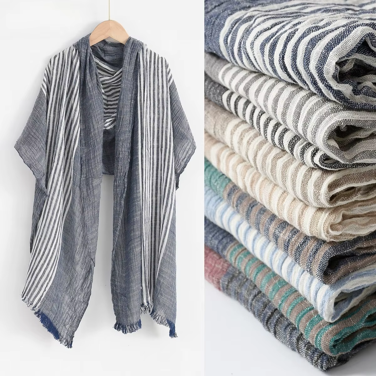 Mode hommes écharpe coton lin rayé foulards automne hiver chaud foulard Pashmina décontracté mâle accessoires Bufandas châles