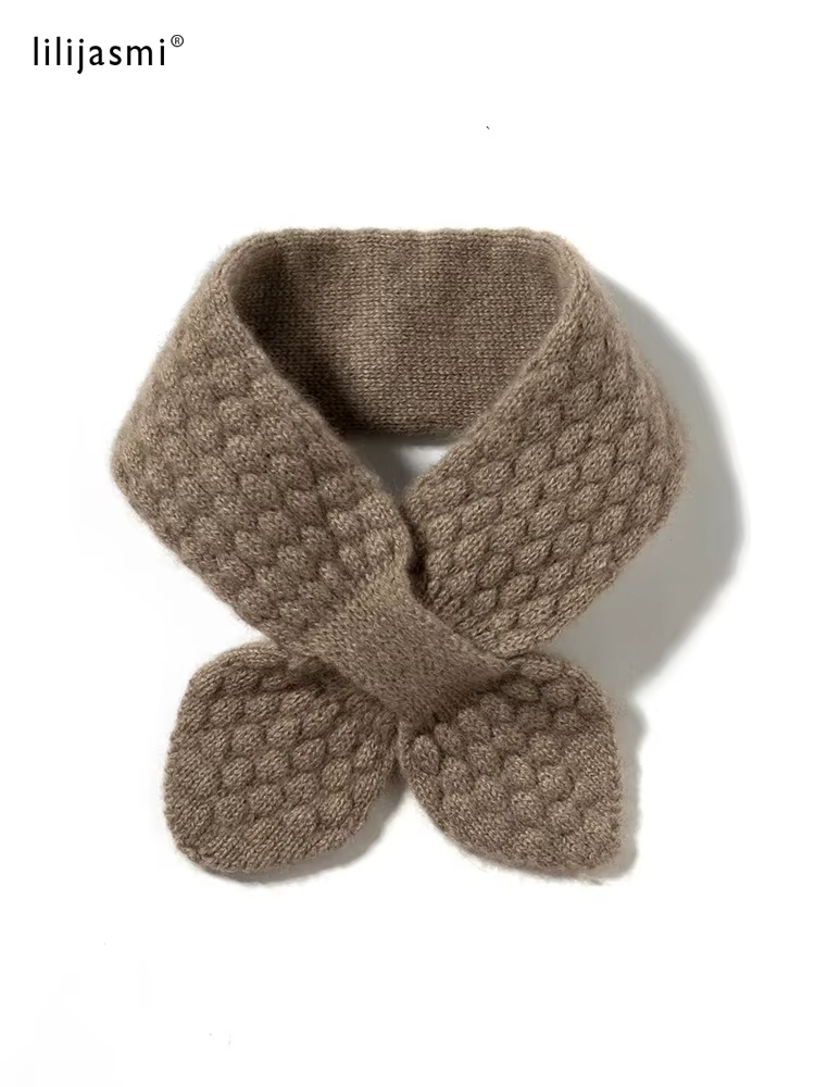 Femmes 100% pur cachemire tricoté petit nœud papillon écharpe foulard mousse point doux cou plus chaud anneau col femme Boutique Acc